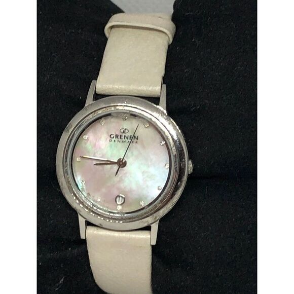 green Lo23SSLW Womens White Leather Analog Mother Of Pearl Dial Wrist Watch HG91 - Picture 2 of 9